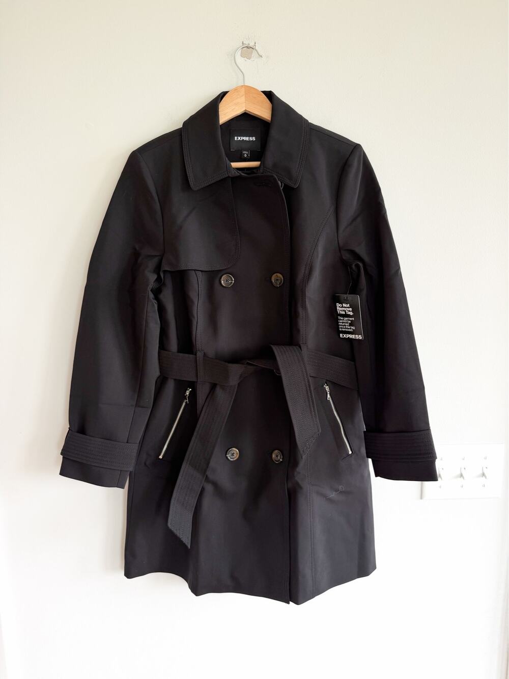 Express Double-Breasted Belted Outdoor Casual Trench Coat Black M NWT